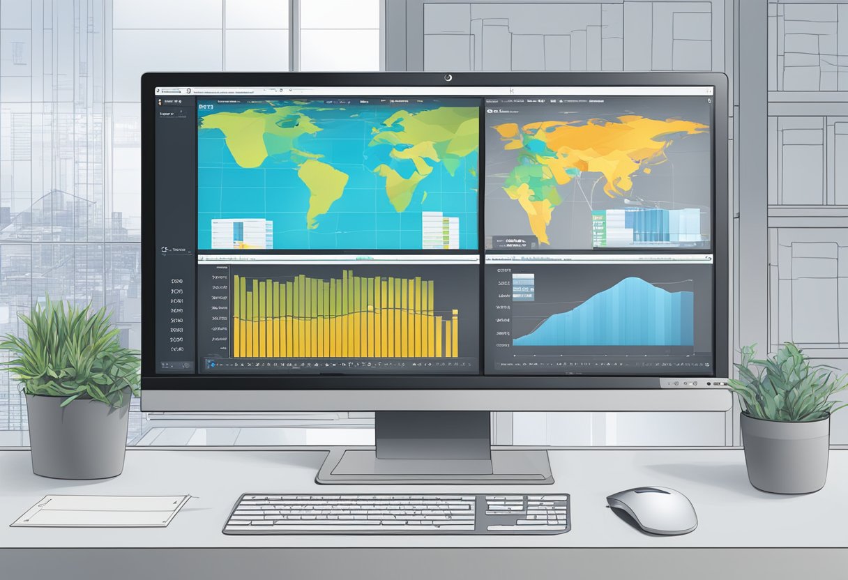 A computer monitor displaying the SAP system with a table of data