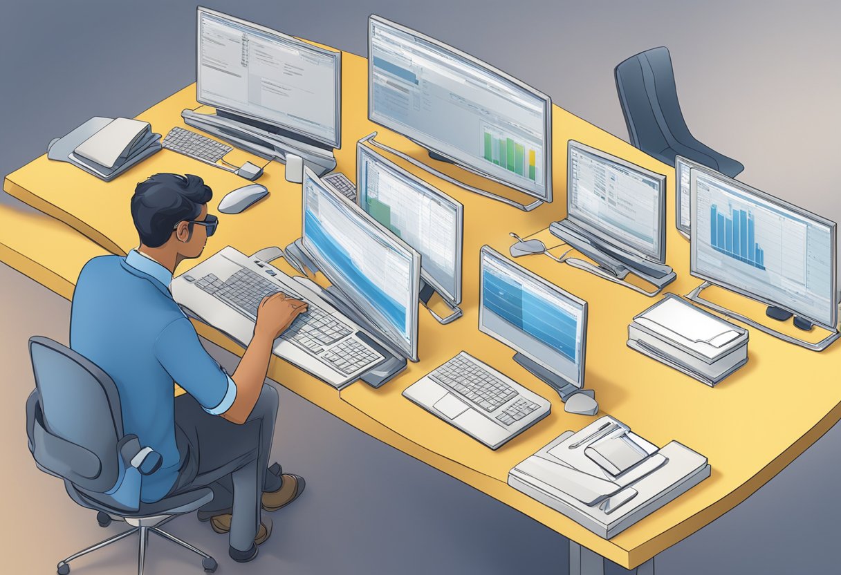 A person using a computer to input data into a purchasing group table in SAP