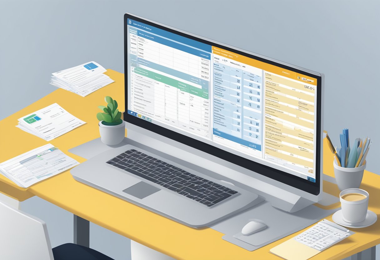 A computer screen displaying an invoice table in SAP software, with rows and columns of data and a toolbar at the top