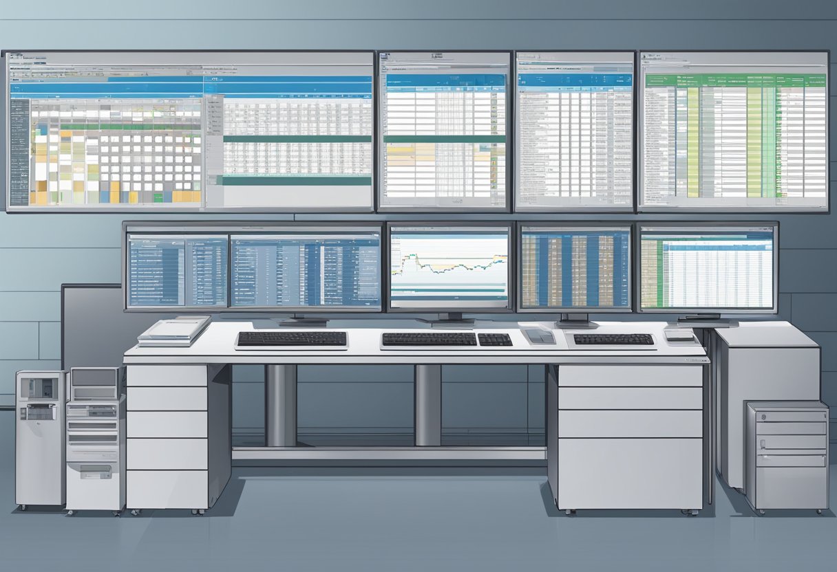 A computer screen displaying the SAP system with the handling unit master data table open, showing various columns and rows of information