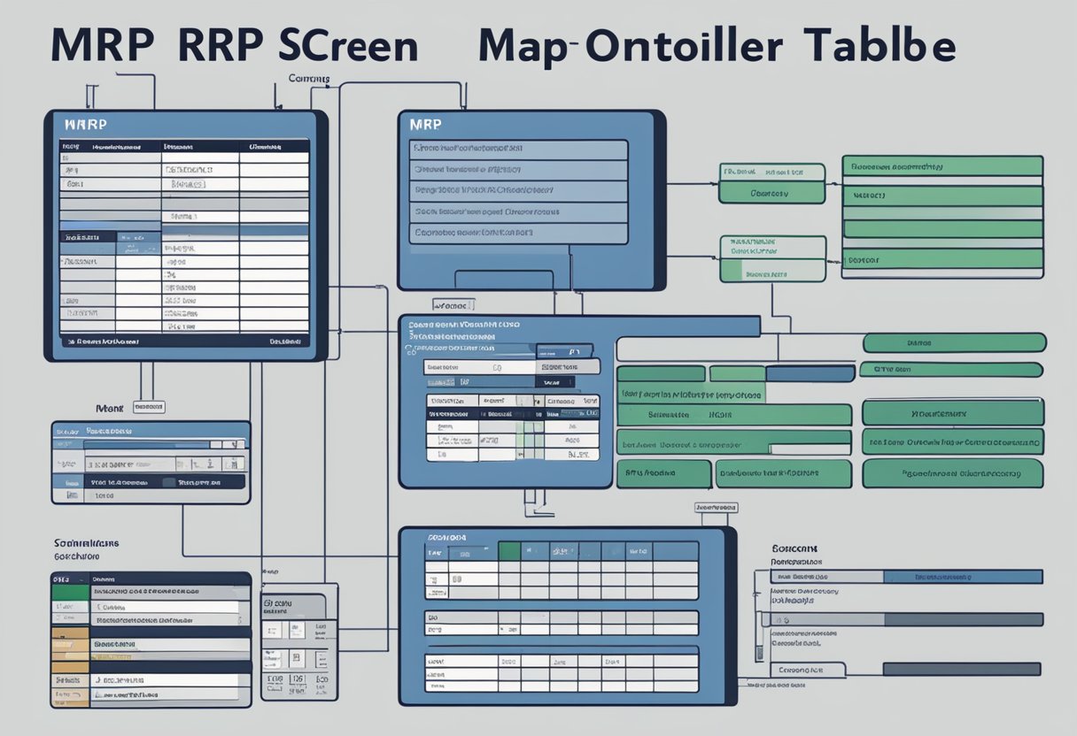 A computer screen displaying the MRP controller table in SAP, with various columns and rows of data organized in a clear and structured layout